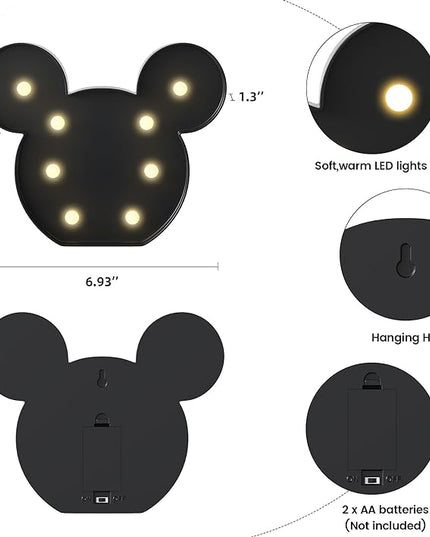 Black Mouse Decor, Battery Powered Mouse Night Light for Kids, Mouse Birthday Decorations for Kids, Kids Room Decor for Bedroom, Mouse Wall Decor for Bedroom - LeafyLoom