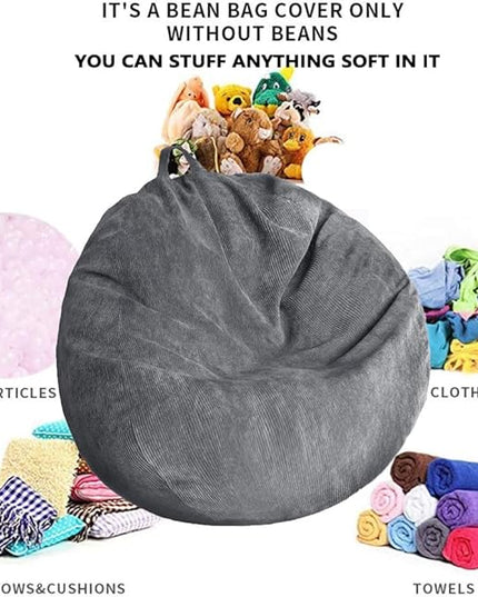 Stuffed Animal Storage Bean Bag Chair Cover (No Filler) Washable Ultra Soft Corduroy Bean Bag Cover for Organizing Plush Toys or Textile, Sack Bean Bag for Adults, Teens - LeafyLoom