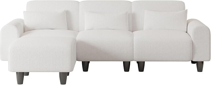 NicBex Sectional Couch Sofa with Lounge Chair Polyester Modern L Shaped Cloud Couch for Living Room Furniture Sets with Waist Pillows, Modular Sofa for Living Room, Bedroom, Apartment, 84.6" L, White - LeafyLoom
