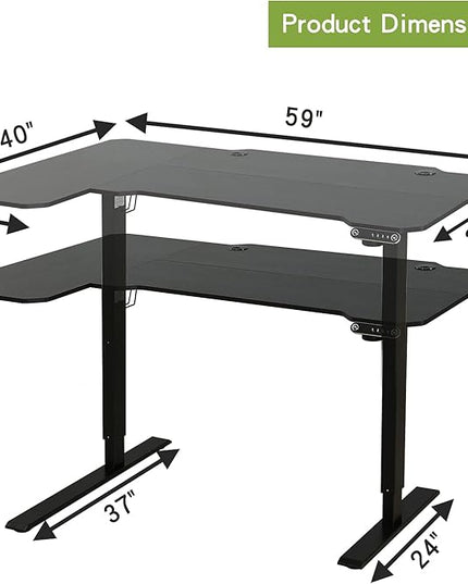 Radlove 59-Inch Large Electric Height Adjustable Computer L-Shaped Desk with Memory Controller Corner Standing Desk Modern Workstation with Splice Board Game Ergonomic Desk (Black Frame + Black Top) - LeafyLoom