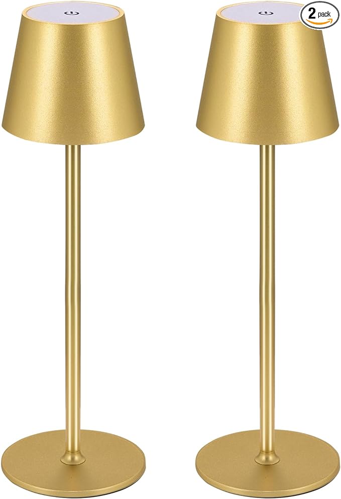 BGFHome Cordless Table Lamp LED Desk lamp,5000mAh Rechargeable Touch Night Light Wireless Minimalist Design for/Restaurant/Bedroom/Bars/Outdoor Party/Camping/Coffee Shop(2 Pack Gold)… - LeafyLoom