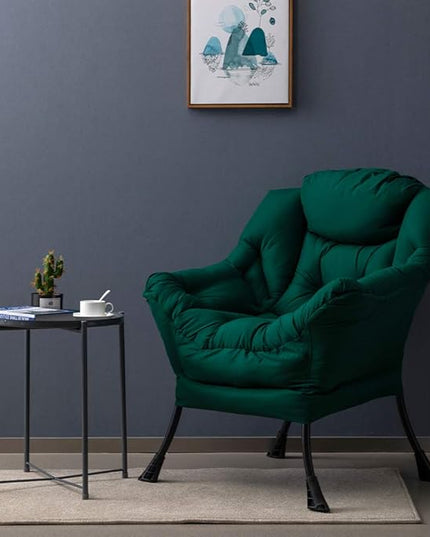 HollyHOME Modern Fabric Large Lazy Chair, Accent Oversized Comfy Reading Chair, Thick Padded Cozy Lounge Chair with Armrest, Steel Frame Leisure Sofa Chair for Living Room, Bedroom, Dorm, Green - LeafyLoom