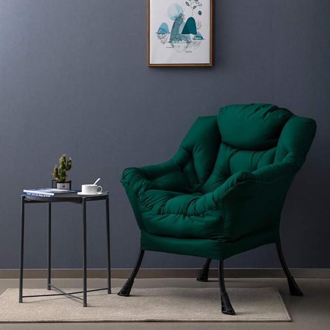 HollyHOME Modern Fabric Large Lazy Chair, Accent Oversized Comfy Reading Chair, Thick Padded Cozy Lounge Chair with Armrest, Steel Frame Leisure Sofa Chair for Living Room, Bedroom, Dorm, Green - LeafyLoom