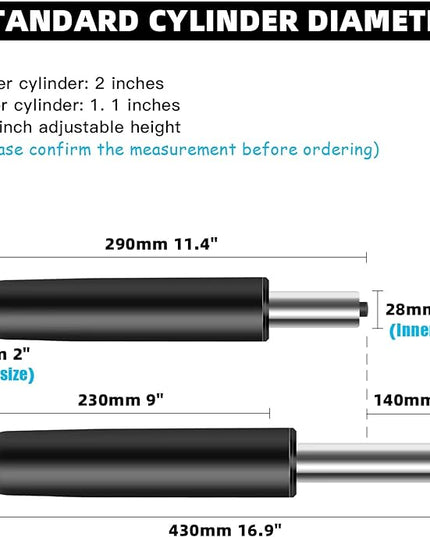 Adjustable Gas Lift Cylinder for Office Chairs, Black, 1000LBS Capacity - LeafyLoom