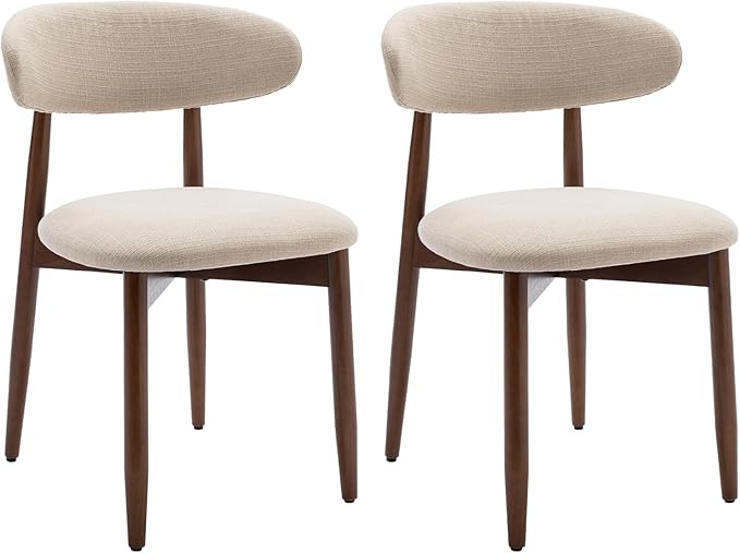 COLAMY Wooden Dining Chairs Set of 2, Modern Fabric Upholstered Kitchen Side Chairs, Farmhouse Dining Room Chair with Foot Pegs, Beige - LeafyLoom