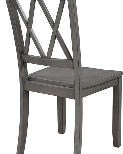 6-Piece Wood Rectangle Dining Table Set with Bench and 4 Cross Back Chairs for Kitchen Living Room, Farmhouse Rustic, Antique Graywash, 54" L x 36" W x 30" H - LeafyLoom