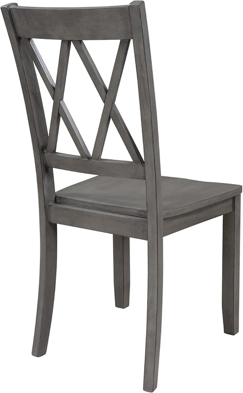 6-Piece Wood Rectangle Dining Table Set with Bench and 4 Cross Back Chairs for Kitchen Living Room, Farmhouse Rustic, Antique Graywash, 54" L x 36" W x 30" H - LeafyLoom