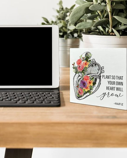 Home Office Desk Wooden Box Sign Decor, Plant So That Your Own Heart Will Grow, Inspirational Quotes Desk Decor Motivational Desk Decorations for Women Men Student Office Classroom School - LeafyLoom
