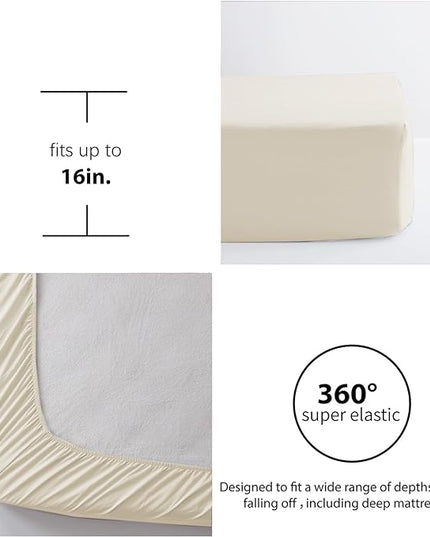 Anluoer King Comforter Set 7 Piece, Beige Bed in a Bag with Sheets, All Season Ruffle Shabby Chic Bedding Sets with 1 Comforter, 2 Pillow Shams, 2 Pillowcases, 1 Flat Sheet, 1 Fitted Sheet - LeafyLoom