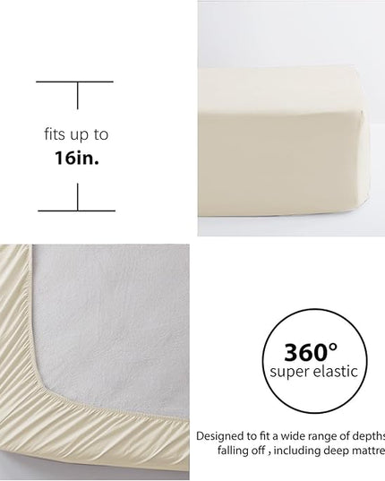 Anluoer Full Comforter Set 7 Piece, Cream Bed in a Bag with Sheets, Pom Pom Boho Bedding Comforter Sets with 1 Comforter, 2 Pillow Shams, 2 Pillowcases, 1 Flat Sheet, 1 Fitted Sheet - LeafyLoom
