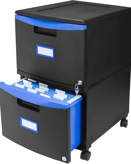 Storex 61314A01C File Cabinet, 1-Pack, Black/Blue - LeafyLoom