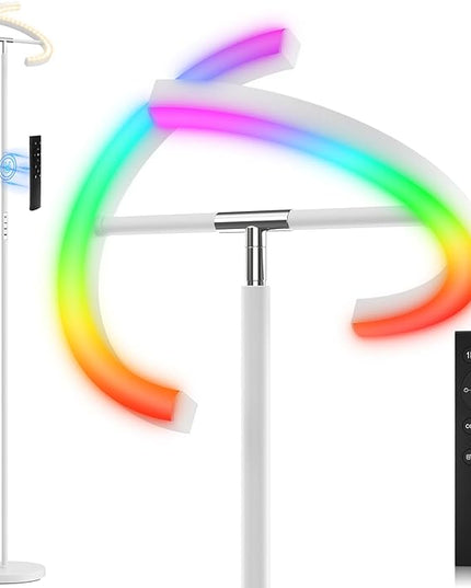 White RGBCW Floor Lamp, Bright Color Changing RGB Standing Lamp, Modern Stepless Dimmable LED Tall Lamp with Remote Control, 20W 3000-6000K Floor Lamps for Living Room, Bedroom, Office - LeafyLoom
