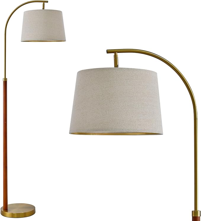 62.5" Gold Floor Lamp for Living Room with Foot Switch Standing Lamp Tall Industrial Reading for Bedroom Office - LeafyLoom