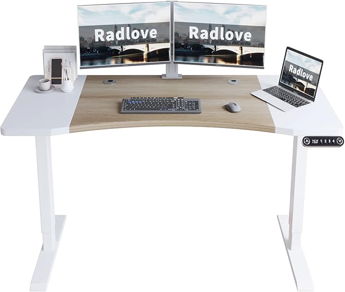 Radlove Dual Motor Height Adjustable Standing Desk, 63 x 30 Height Adjustable Computer Desk Sit Stand Desk Home Office Desks with Splice Board 265 lb Load Capacity White Frame + White Top - LeafyLoom