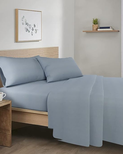 Comfort Spaces Cotton Flannel Breathable Warm Deep Pocket Sheets with Pillow Case Bedding, Queen, Blue Solid 4 Piece - LeafyLoom