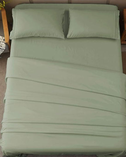 SONORO KATE Bed Sheet Set Super Soft Microfiber 1800 Thread Count Luxury Egyptian Sheets 16-Inch Deep Pocket，Wrinkle-3 Piece (Sage, Twin) - LeafyLoom
