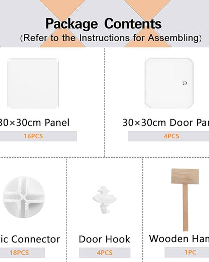 C&AHOME Cube Storage Organizer with Doors, 4-Cube Shelves, Closet Cabinet, DIY Plastic Modular Bookshelf Ideal for Bedroom, Living Room, 24.8" L x 12.4" W x 24.8" H Milky USHS04M-DOOR - LeafyLoom