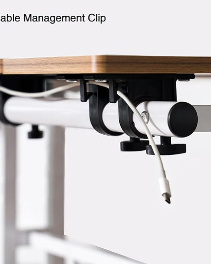 soges Rolling Standing Desk, Height Adjustable Home Office Desk, Mobile Sit-Stand Laptop Desk with Cup Holder and Hook, Portable Desk with Wheels, Oak - LeafyLoom