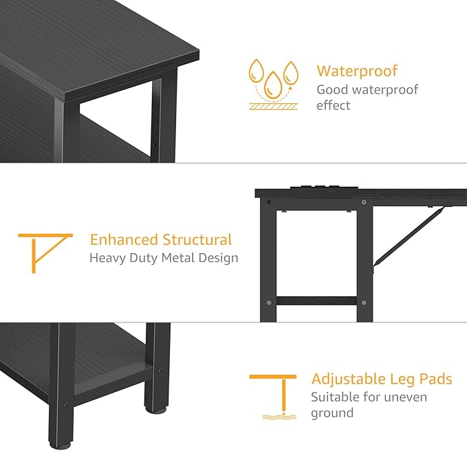 Black L Shaped Gaming Computer Desk with Power Outlet Shelves, 40 Inch Small Corner Desk for Small Space Home Office, Study Work PC Desks for Bedroom, Black - LeafyLoom