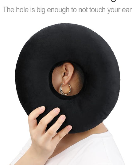 Piercing Pillow Ear Pillows Donut with Hole for Ear Pain CNH Piercing Pain Relief Sleeping Pressure Sore Side Sleepers Ear Guard Protector, Velvet Black - LeafyLoom