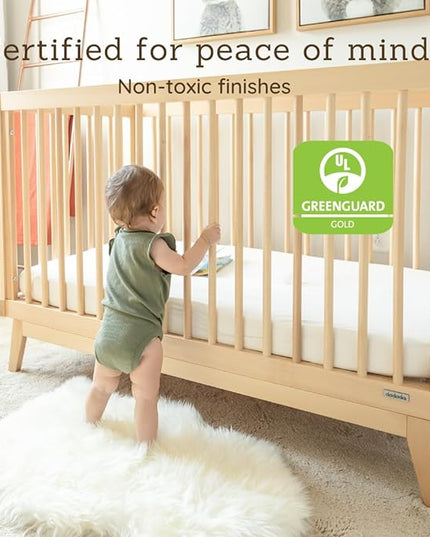 dadada Baby Soho 3-in-1 Convertible Crib to Toddler Bed – Wooden Crib Made in Italy, GREENGUARD Gold Certified Small Baby Crib – Baby-Safe Finish, Modern Design (Natural) - LeafyLoom