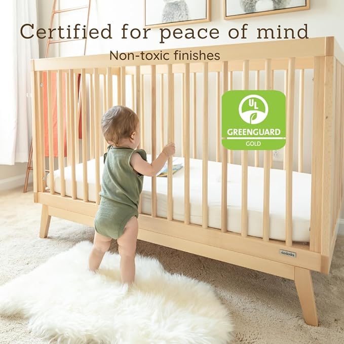 dadada Baby Soho 3-in-1 Convertible Crib to Toddler Bed – Wooden Crib Made in Italy, GREENGUARD Gold Certified Small Baby Crib – Baby-Safe Finish, Modern Design (Natural) - LeafyLoom