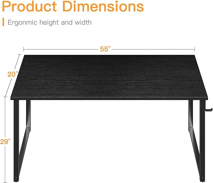 Coleshome 55 Inch Computer Desk, Modern Simple Style Desk for Home Office, Study Student Writing Desk, Black - LeafyLoom