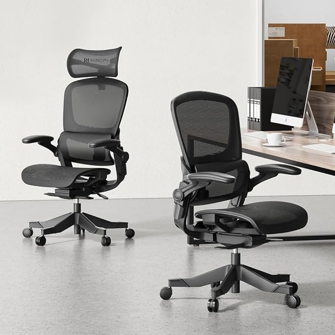 HINOMI H1 Classic V3 Ergonomic Office Chair with Lumbar Support - Comfy Computer Chair with Mesh, Home Office Desk Chair with Adjustable Arms, Comfortable Office Chair Back Support (without Headrest) - LeafyLoom