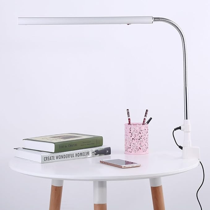 3 Types Desk Lamp with Clamp, Ultra Slim Desk Lamp, 360 Degree Rotation Metal Arm Eye Caring Lamp, for Reading, Study, Tattoo Light, Beauty Manicure - LeafyLoom