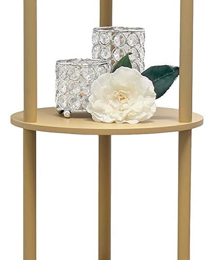 Simple Designs LF2010-TAN 62.5" Round Modern Shelf Etagere Organizer Storage Floor Lamp with 2 USB Charging Ports, 1 Charging Outlet and Linen Shade for Living Room Bedroom Office, Tan - LeafyLoom