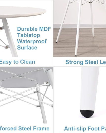 White Round Dining Table Round Table Dia 31.5" Wood Top Metal Legs Simple Modern Kitchen Table for 2 to 4 People Small Place Cafe Office Conference - LeafyLoom