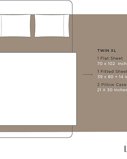 100% Cotton Percale Sheets Twin XL Size, Taupe, Deep Pocket, 4 Pieces Sheet Set - 1 Flat, 1 Deep Pocket Fitted Sheet and 2 Pillowcases, Crisp Cool and Strong Bed Linen - LeafyLoom