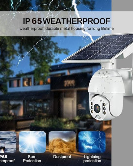 100% Wire-Free Wireless Rechargeable Battery Solar Powered Outdoor 1080P Pan Tilt WiFi Security Camera PIR Motion Recording Two-Way Audio IP65 Weatherproof Night Vision Built-in SD Slot Alptop