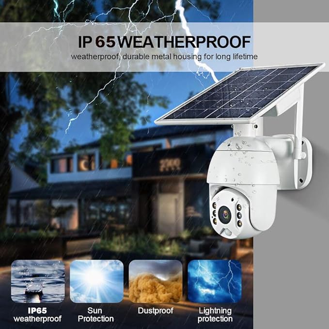100% Wire-Free Wireless Rechargeable Battery Solar Powered Outdoor 1080P Pan Tilt WiFi Security Camera PIR Motion Recording Two-Way Audio IP65 Weatherproof Night Vision Built-in SD Slot Alptop