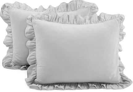 Lush Decor Reyna Ruffle 100% Cotton Duvet Cover Set - 3 Piece Cozy Ruffled Bedding Set - Timeless Elegance and Comfort - King, Light Gray - LeafyLoom