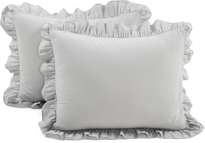 Lush Decor Reyna Ruffle 100% Cotton Duvet Cover Set - 3 Piece Cozy Ruffled Bedding Set - Timeless Elegance and Comfort - King, Light Gray - LeafyLoom