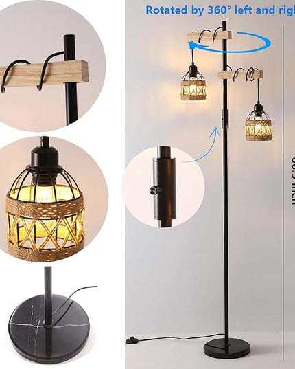 Dimmable Floor Lamp,Industrial Floor Lamp,Rustic Farmhouse Floor Lamp for Living Room Bedroom Office(Black) - LeafyLoom