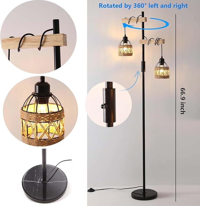 Dimmable Floor Lamp,Industrial Floor Lamp,Rustic Farmhouse Floor Lamp for Living Room Bedroom Office(Black) - LeafyLoom