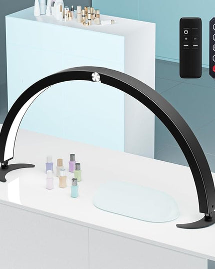 MYSWEETY Half Moon Light for Nail Desk, 29'' Foldable Led Nail Tech Lamp, Arch Table Lamp Estheticians Light with Remote, Lash Light Lamp for Eyelash Extensions, Tattoo, 7 Tones & 10 Brightness - LeafyLoom