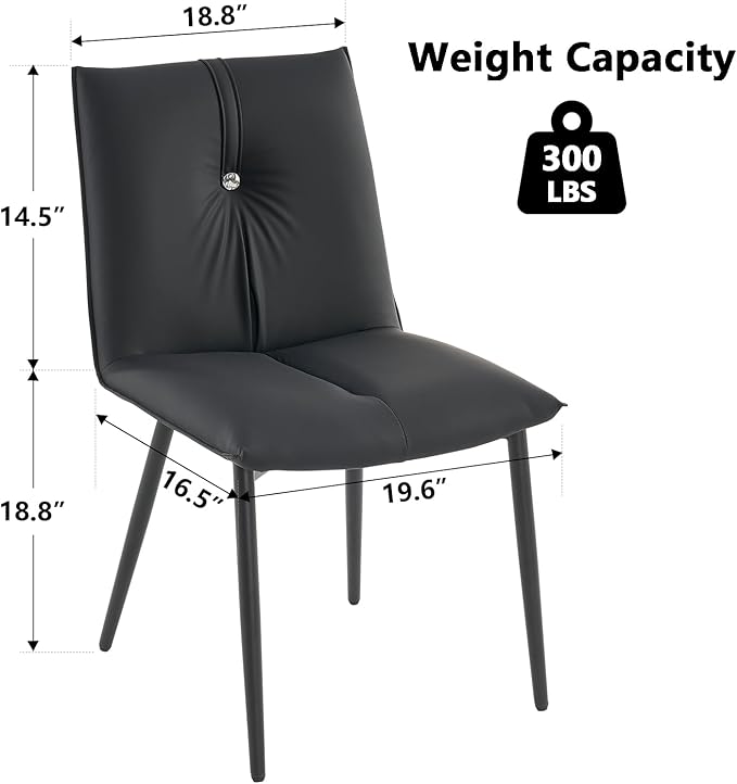 YOUTASTE Black Dining Chairs Set of 2 Modern Upholstered Kitchen Chairs with Back and Metal Legs,Soft Padded Side Chairs Dinner Chairs with Metal Legs for Living Room Bedroom - LeafyLoom