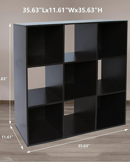 PACHIRA US 9 Cube Storage Shelf Organizer, Heavy Duty Wooden Closet Cabinet, File Organizer Rack Display Cube Bookshelf Compartments, Dark Brown - LeafyLoom