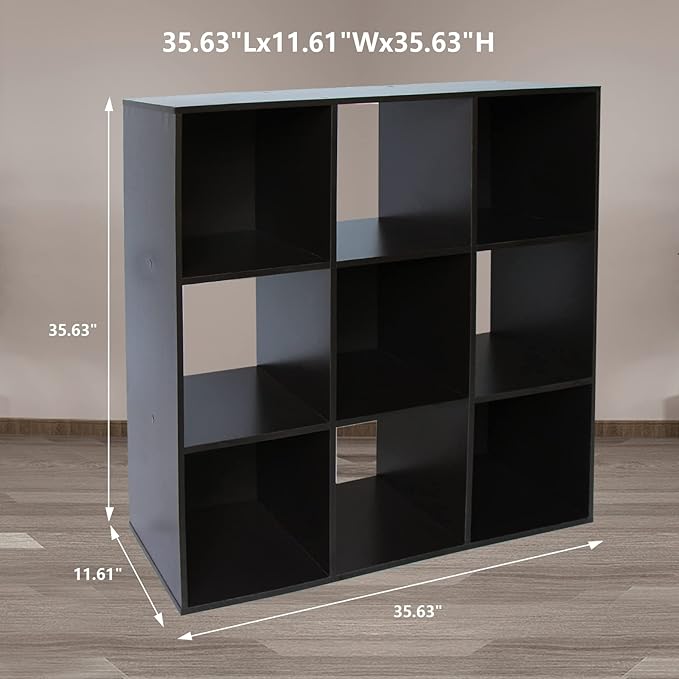 PACHIRA US 9 Cube Storage Shelf Organizer, Heavy Duty Wooden Closet Cabinet, File Organizer Rack Display Cube Bookshelf Compartments, Dark Brown - LeafyLoom