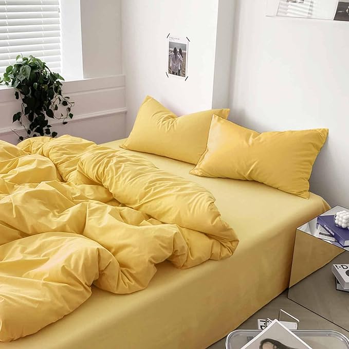ETDIFFE Yellow Comforter Set Queen Size, 3 Piece Aesthetic Modern Bedding Set - Soft & Lightweight All Season Microfiber Down Alternative Bed Comforter with 2 Pillow Shams for Preppy Dorm - LeafyLoom