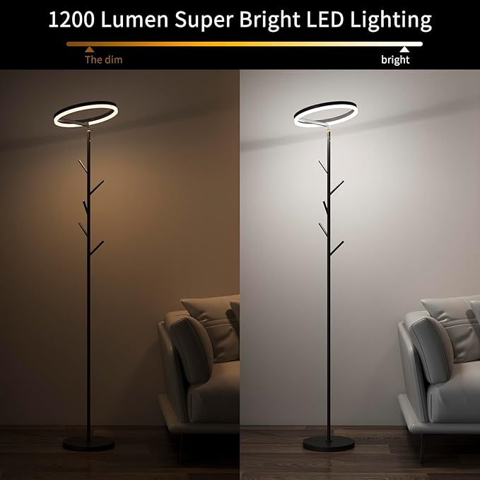 Innovative Floor Lamp, Floor Lamps for Living Room with Coat Rack, Floor Lamps with Stepless Adjust Color Temperatures & Brightness, Remote Control and Touch Control - LeafyLoom