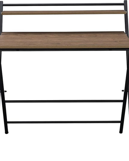 33" Foldable Computer, Space-Saving Compact Writing Desk, Folding Tray Mobile Workstation with Adjustable Levels Pads, Brown - LeafyLoom