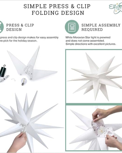 Elf Logic Large 18" Easy Assembly, Remote Controlled, Color Changing, Hanging LED Moravian Star Light. Use as Holiday Decoration, Porch Light, Advent Star, Wedding and Ballroom Venue Decor - LeafyLoom