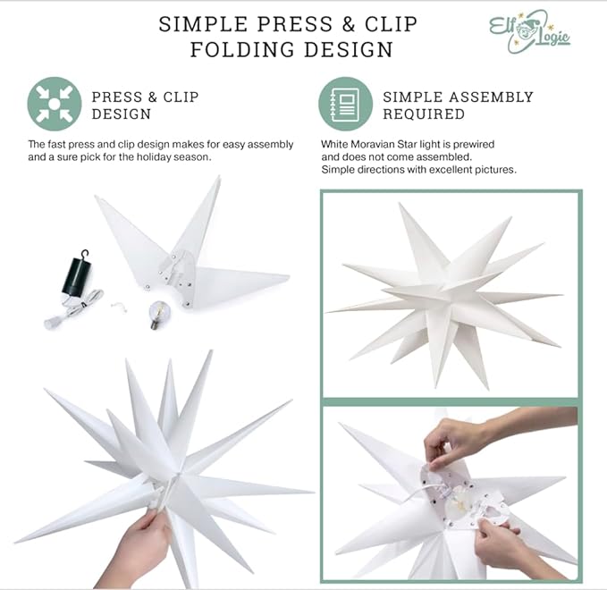 Elf Logic Large 18" Easy Assembly, Remote Controlled, Color Changing, Hanging LED Moravian Star Light. Use as Holiday Decoration, Porch Light, Advent Star, Wedding and Ballroom Venue Decor - LeafyLoom