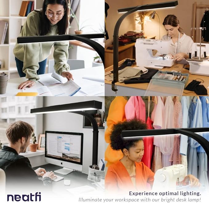 Neatfi (New Model) Flex Desk Lamp with Clamp, Dimmable, 3,000 Lumens 30W LED Monitor Light, 3000K-6500K Correlated Color Temperature, 5 Brightness Levels & 5 Light Modes (31.5 Inches, Black) - LeafyLoom