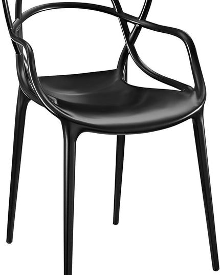 Modway Entangled Modern Molded Plastic Kitchen and Dining Room Arm Chair in Black - Fully Assembled - LeafyLoom