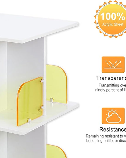 VECELO 4 Tier Rotating Bookshelf,360° Corner Display Shelf with Wheels, Book Storage with Acrylic Windows for Home Office, Living Room, Study Room, Bedroom, Small Footprint Large Capacity, White - LeafyLoom